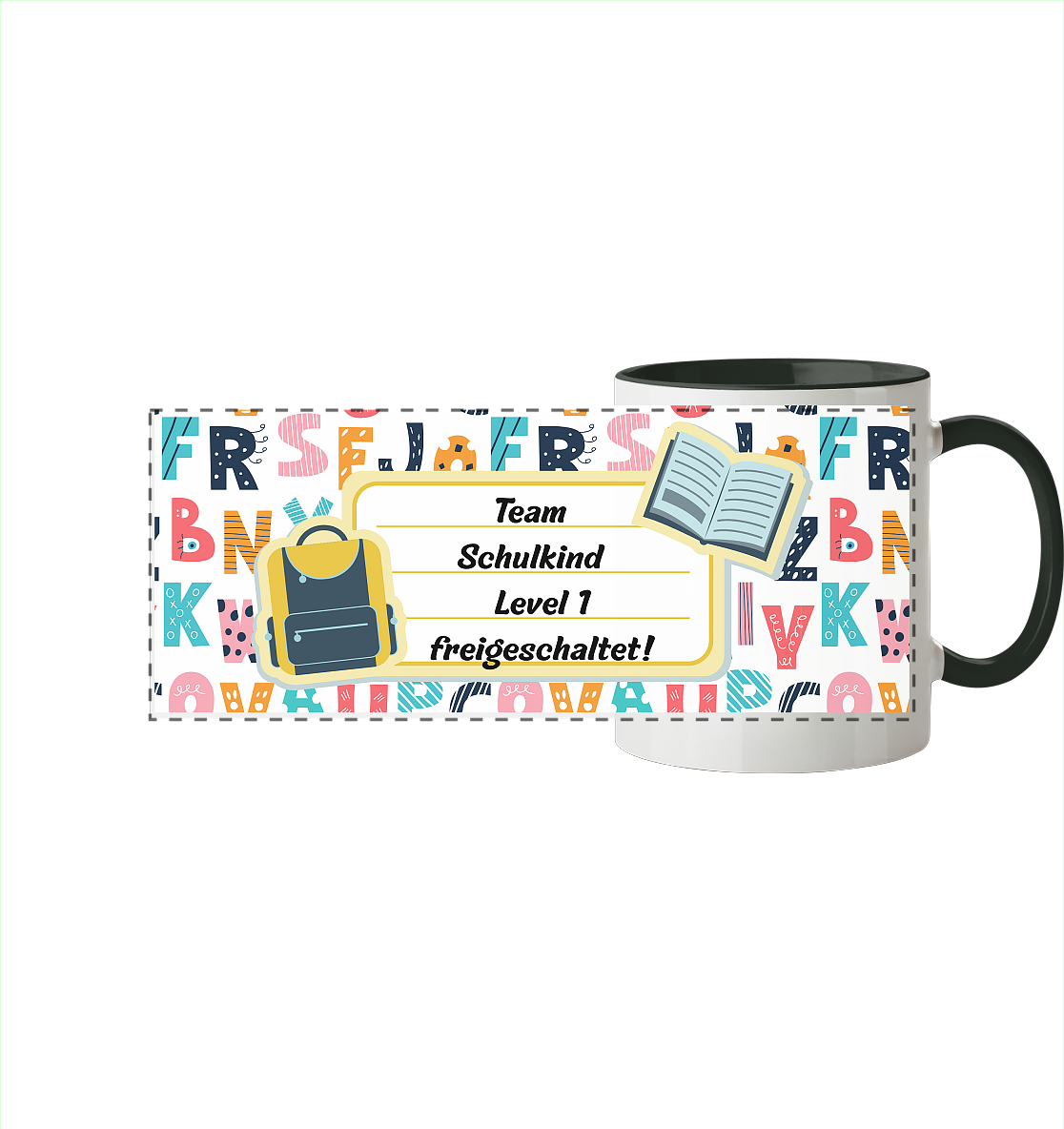 Schulanfang-Team  - Panorama Tasse zweifarbig