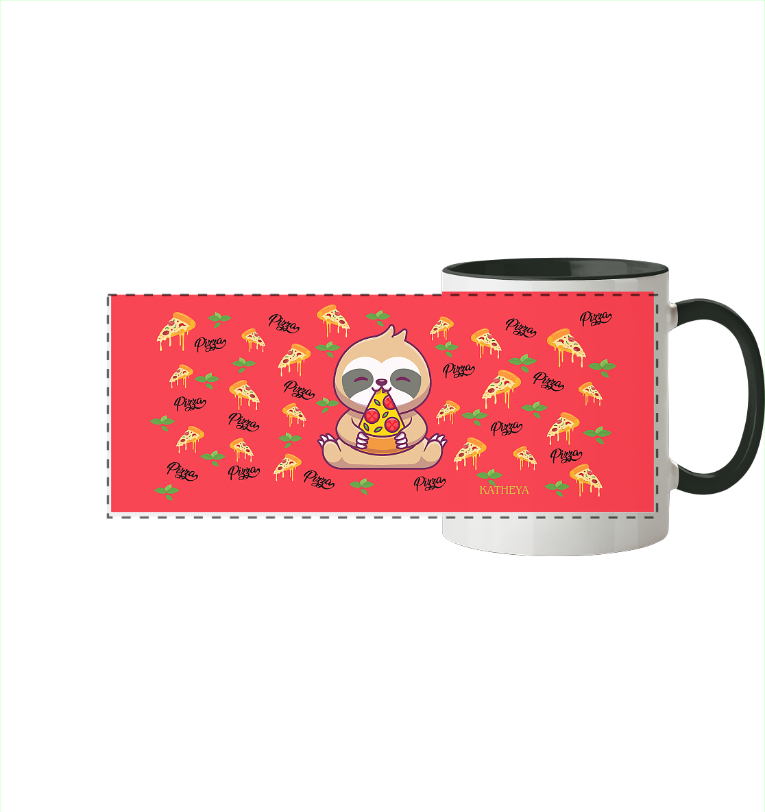 Faultier - Pizza  - Panorama Tasse zweifarbig