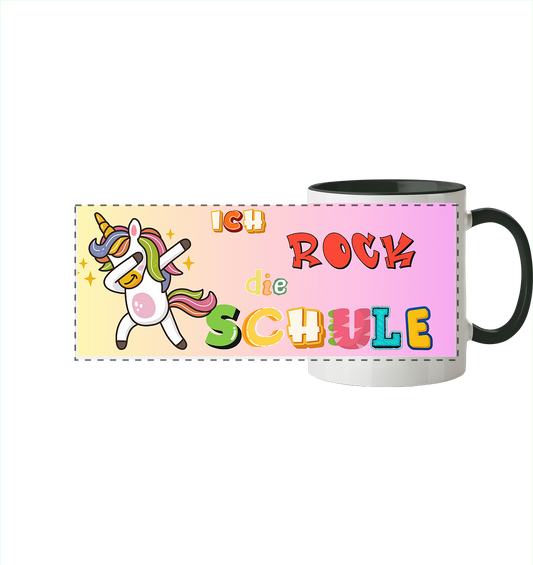 Schulanfang-Ich Rock die Schule Einhorn - Panorama Tasse zweifarbig