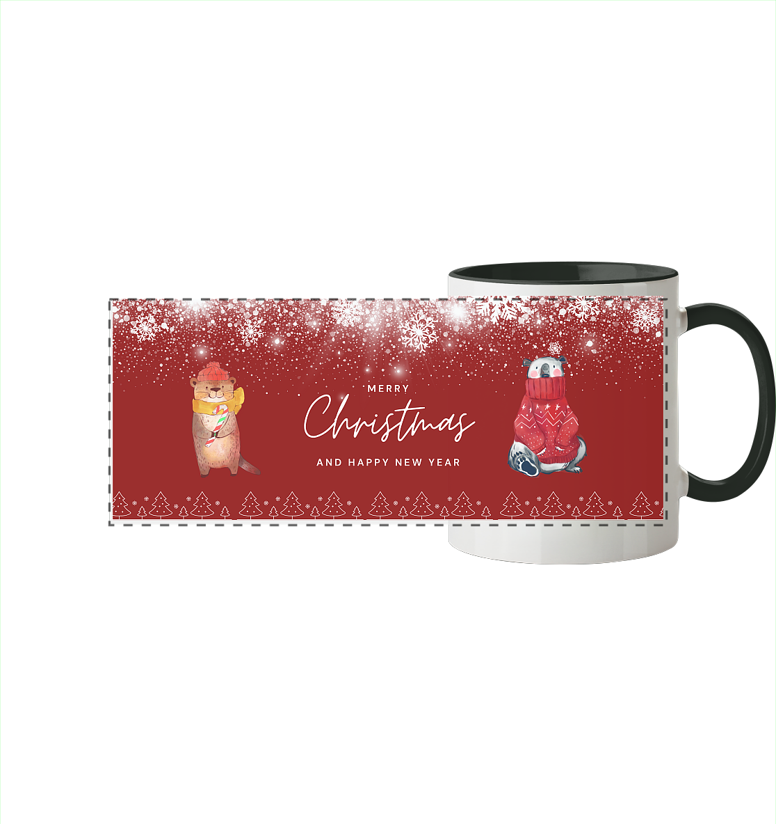 Merry Christmas and Happy New Year  - Panorama Tasse zweifarbig