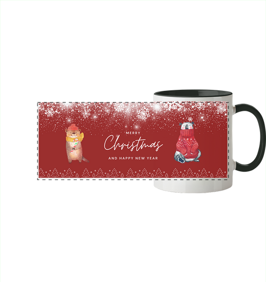 Merry Christmas and Happy New Year  - Panorama Tasse zweifarbig