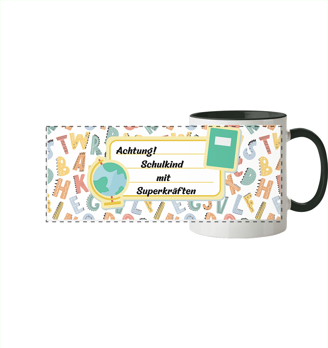 Schulanfang-Achtung! - Panorama Tasse zweifarbig