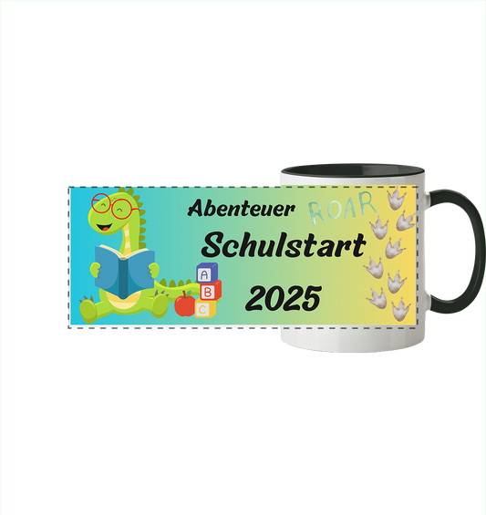 Schulanfang-Abenteuer Schulstart 2025 - Panorama Tasse zweifarbig