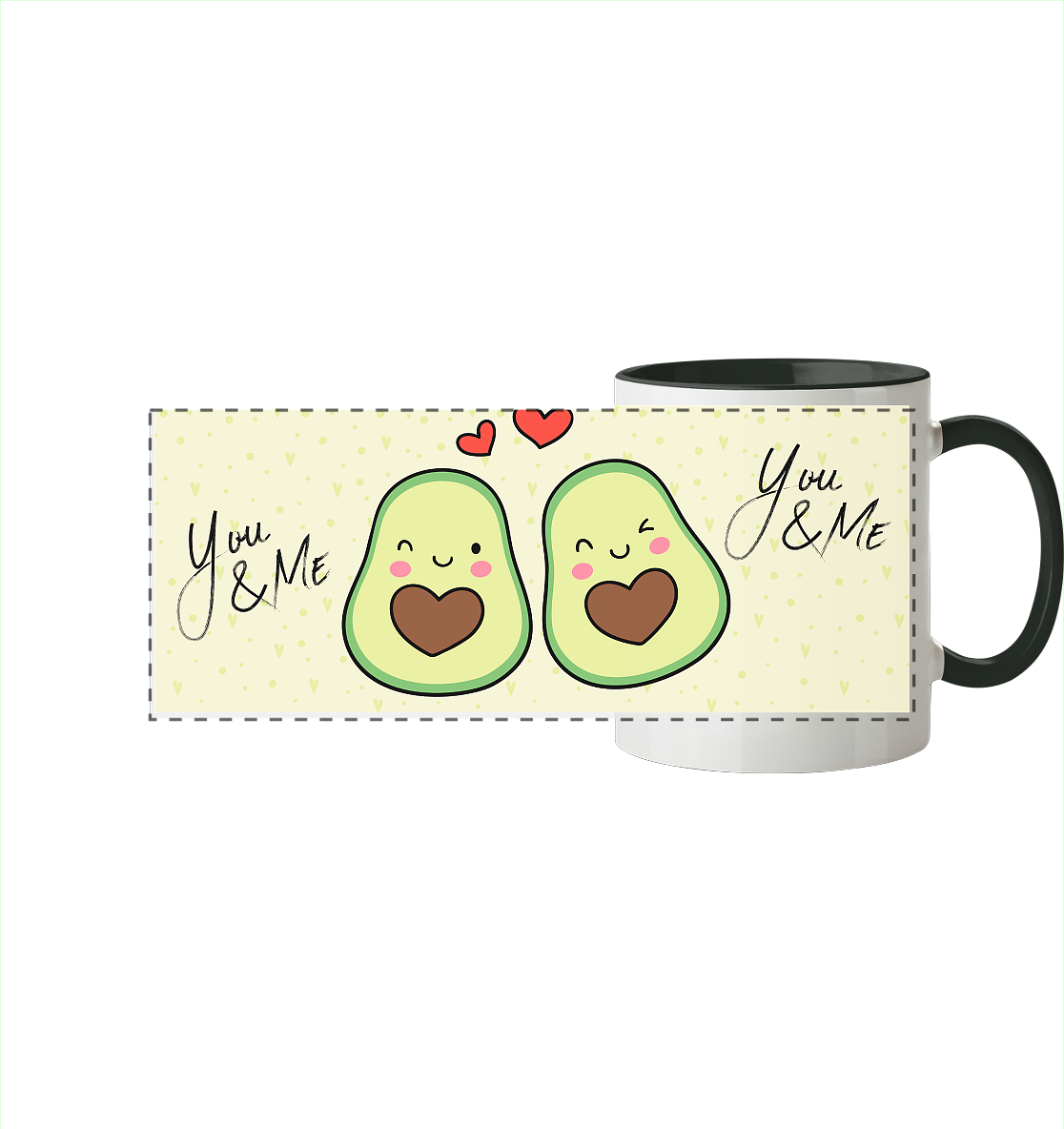Avocado-Liebe - Panorama Tasse zweifarbig