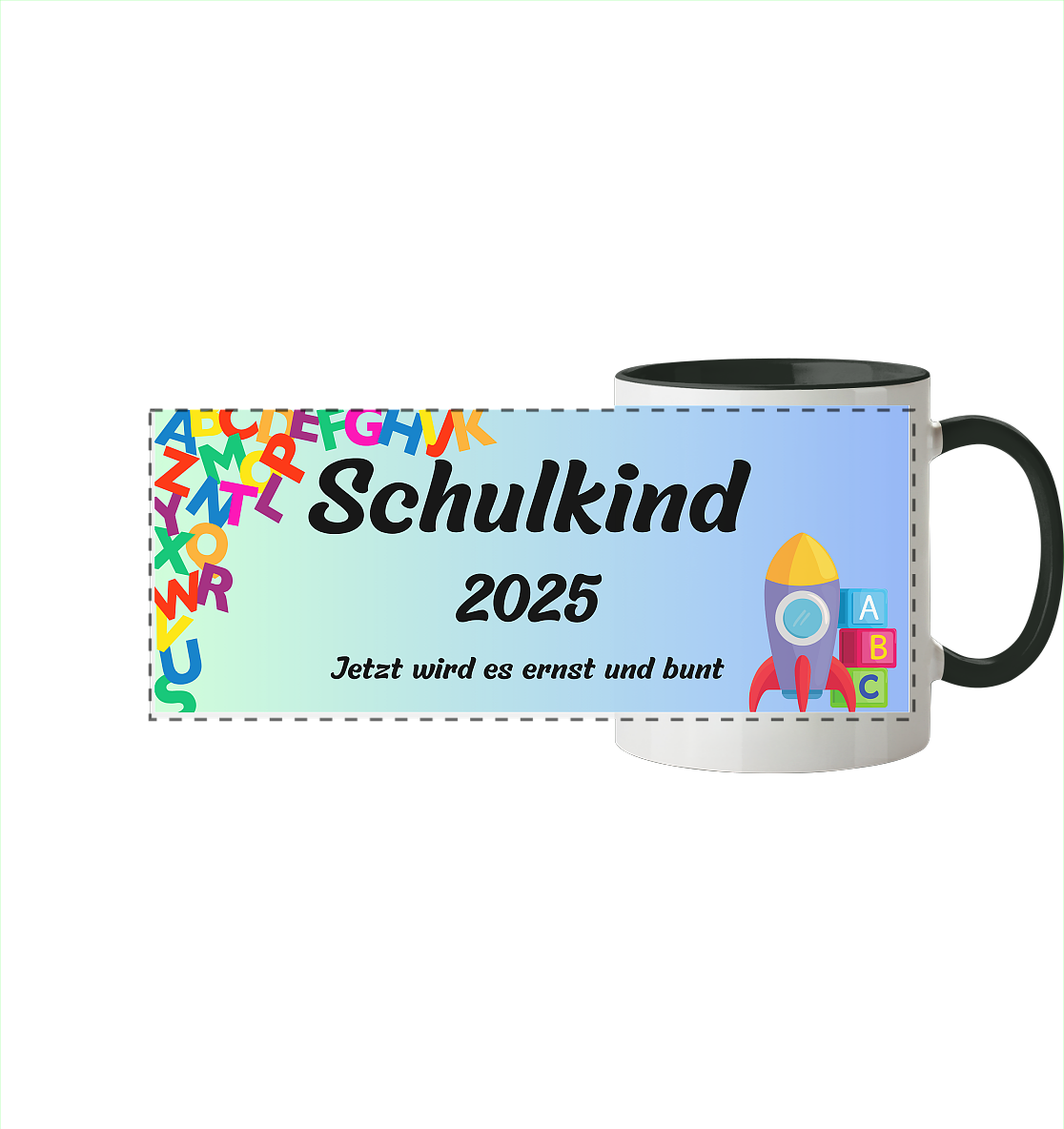 Schulanfang 2025- Schulkind - Panorama Tasse zweifarbig