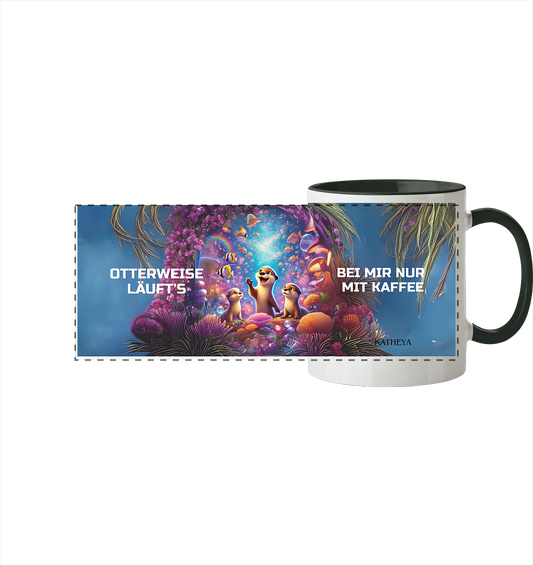 Otter - Otterweise läufts bei mir nur mit Kaffee - Panorama Tasse zweifarbig
