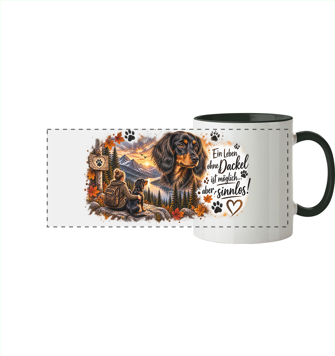 Dackel Liebe  - Panorama Tasse zweifarbig