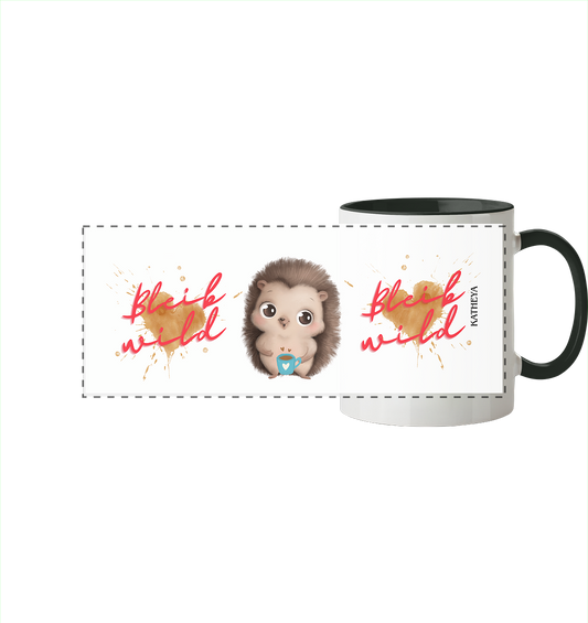 Igel- Bleib wild - Panorama Tasse zweifarbig