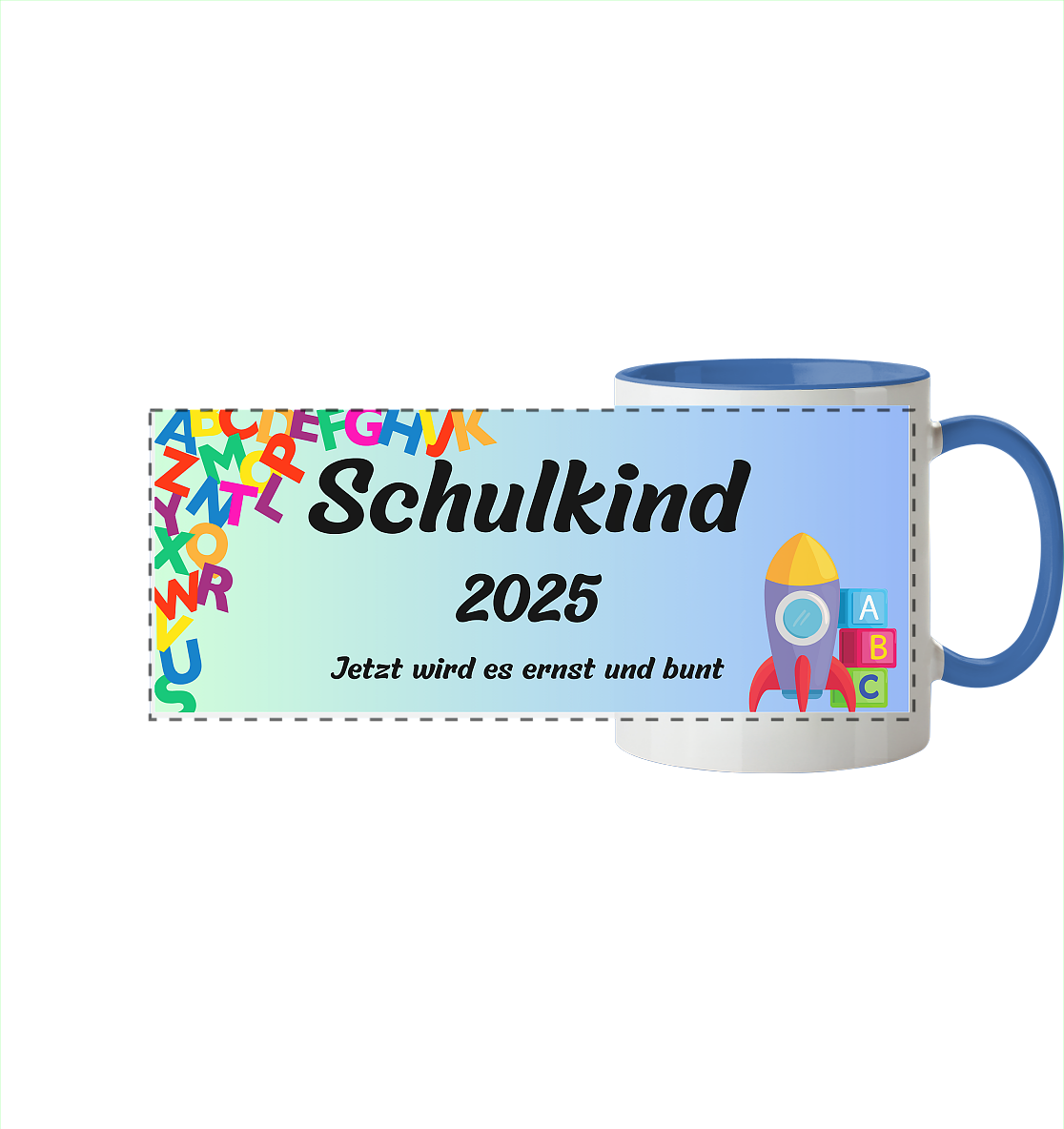 Schulanfang 2025- Schulkind - Panorama Tasse zweifarbig