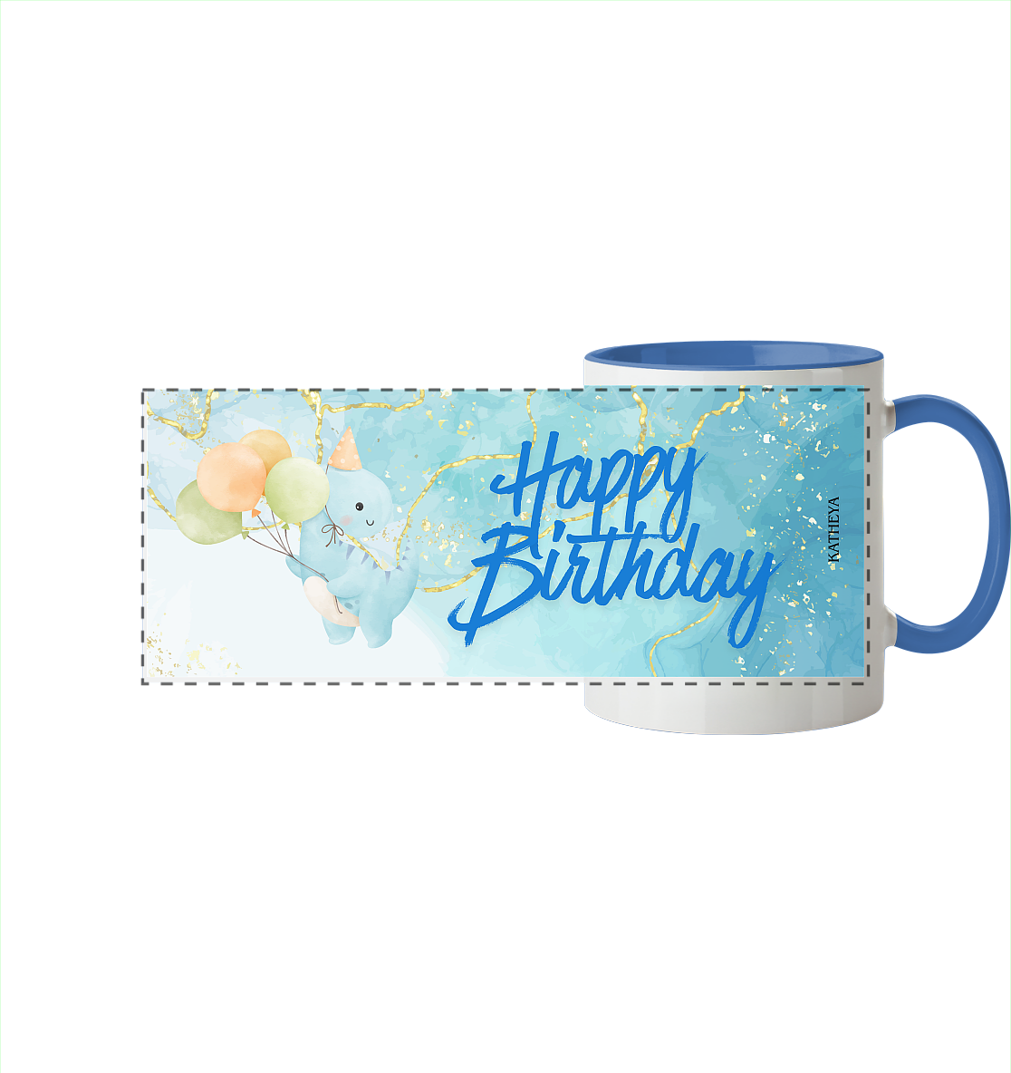 Dino - Happy Birthday - Panorama Tasse zweifarbig