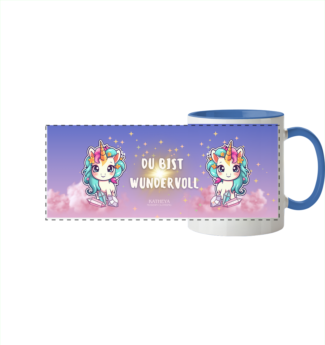 Einhorn - Du bist wundervoll - Panorama Tasse zweifarbig