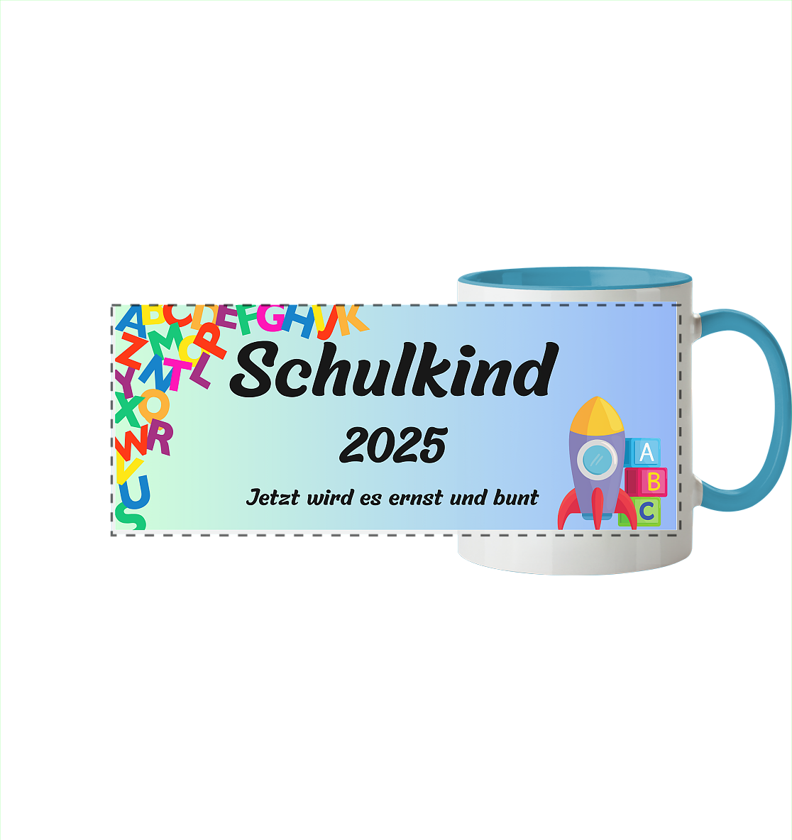 Schulanfang 2025- Schulkind - Panorama Tasse zweifarbig