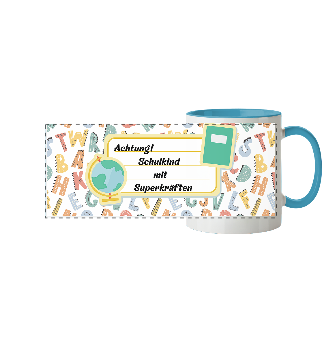 Schulanfang-Achtung! - Panorama Tasse zweifarbig