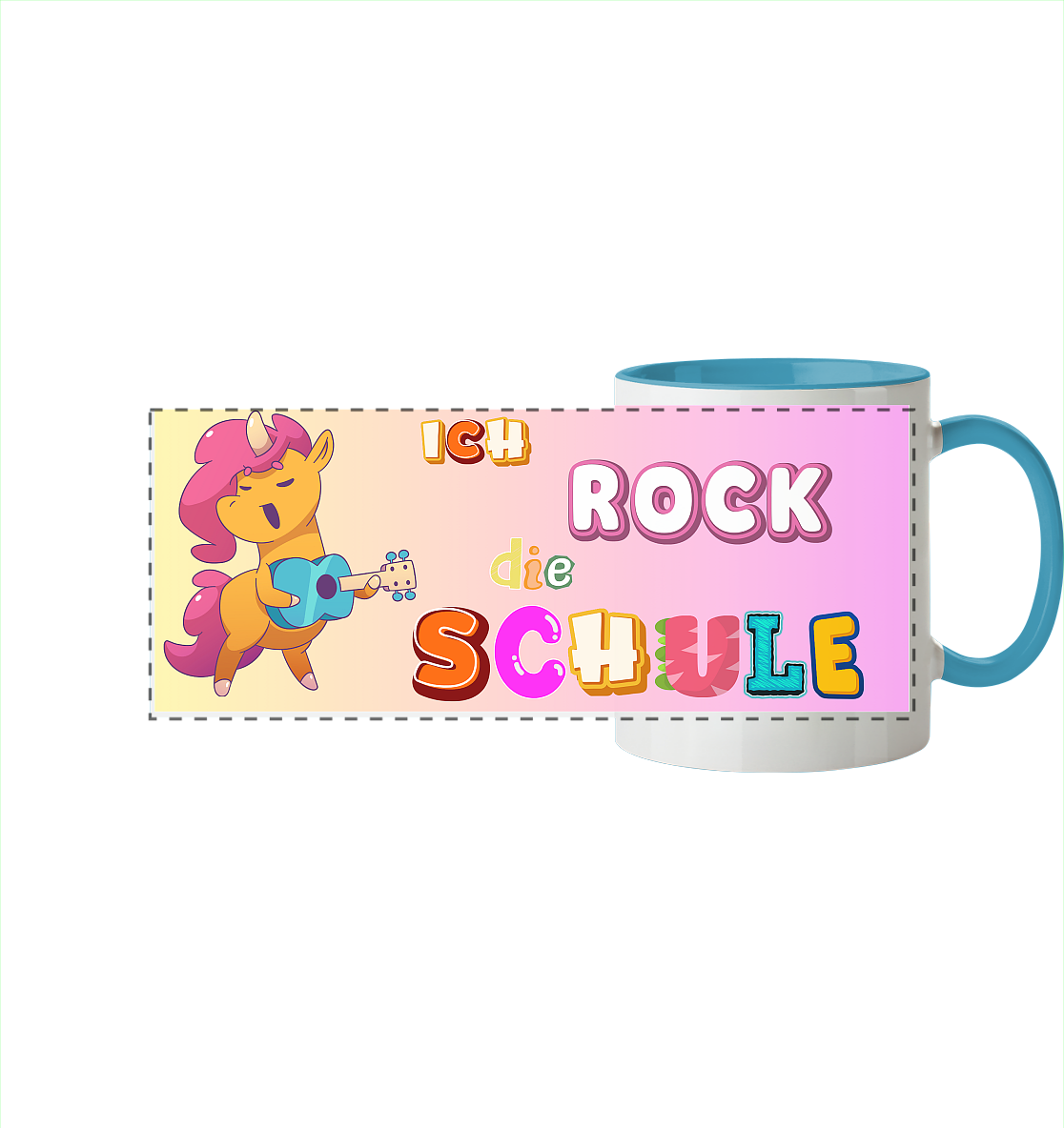 Schulanfang-Ich Rock die Schule Einhorn Gitarre - Panorama Tasse zweifarbig