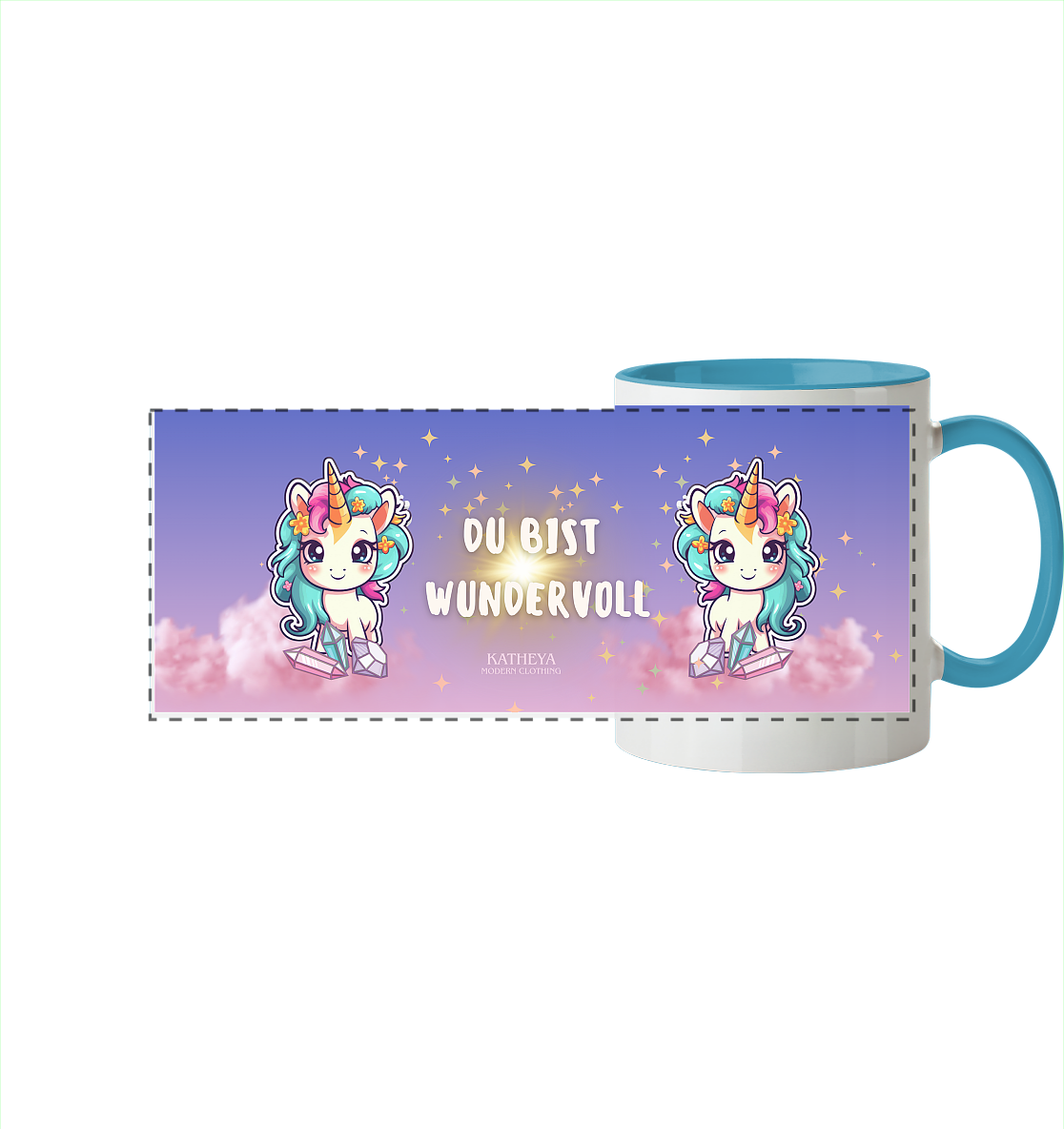 Einhorn - Du bist wundervoll - Panorama Tasse zweifarbig