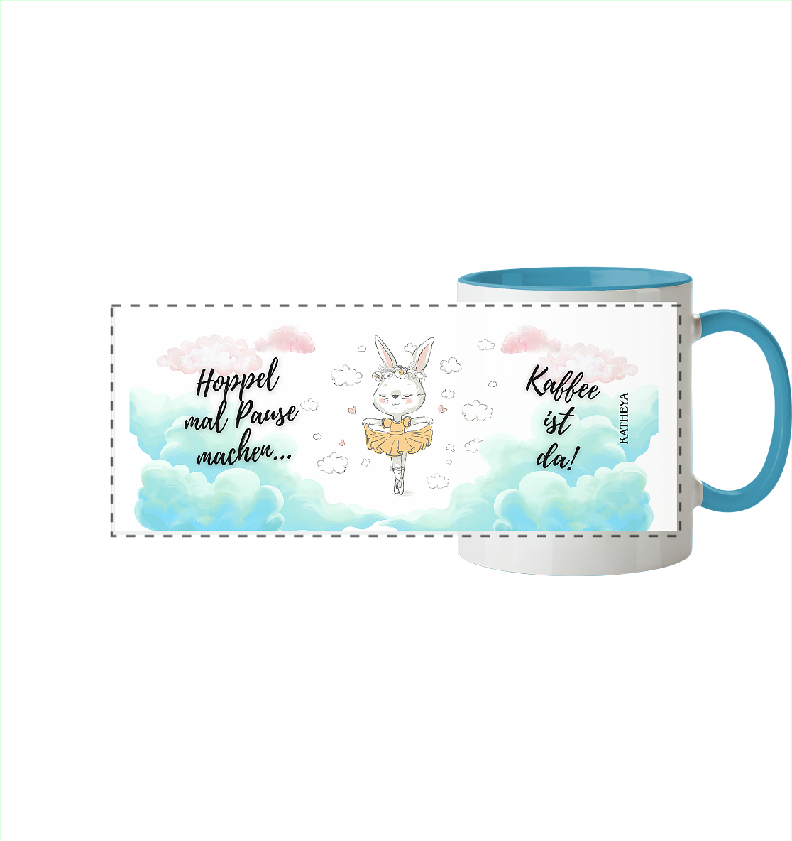 Hase - Hoppel mal Pause machen, Kaffee ist da - Panorama Tasse zweifarbig