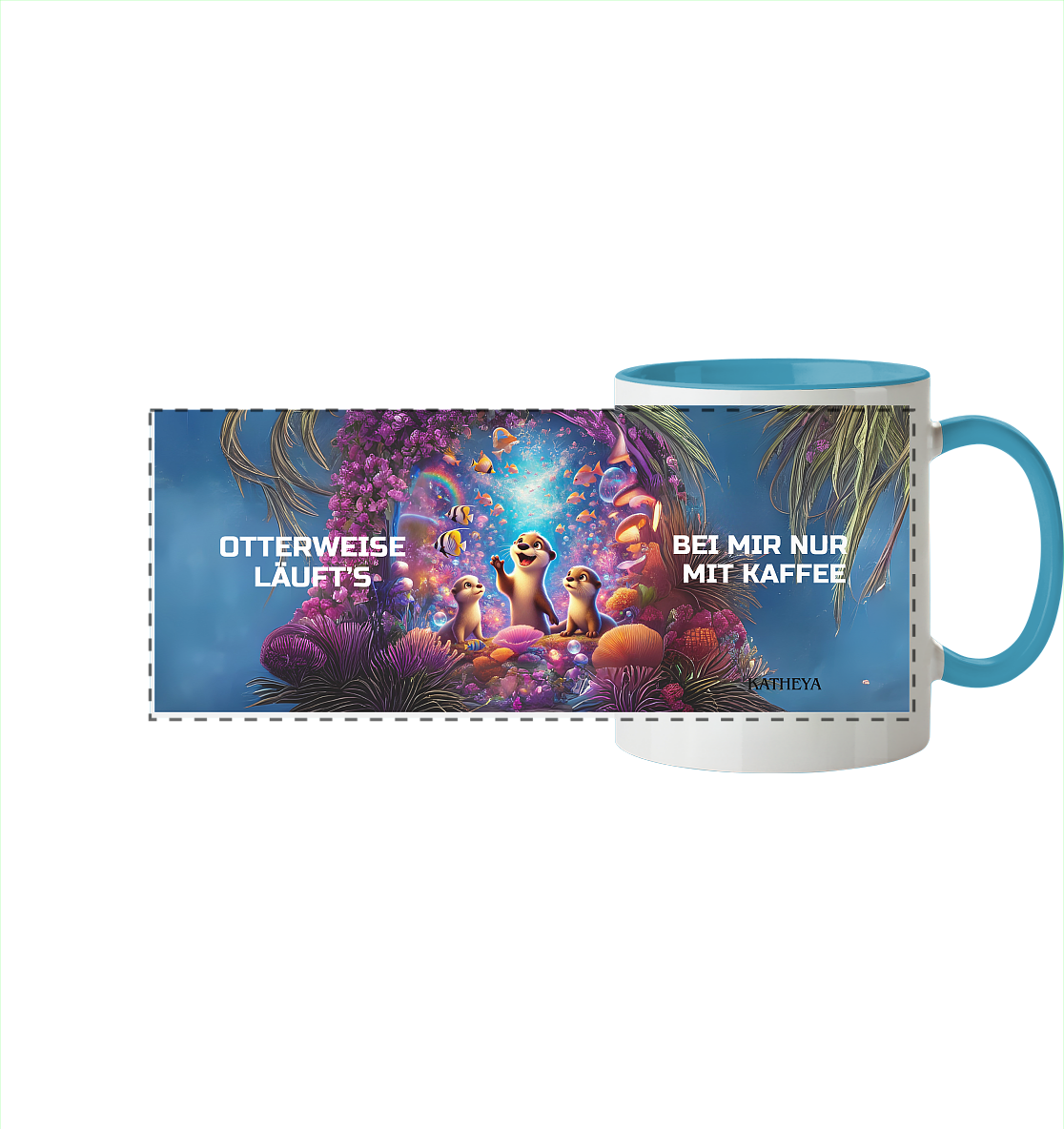 Otter - Otterweise läufts bei mir nur mit Kaffee - Panorama Tasse zweifarbig