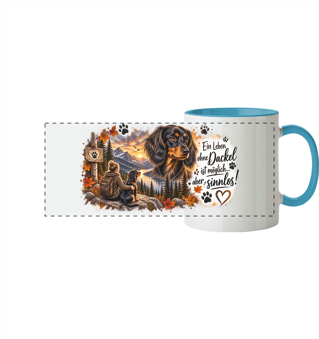 Dackel Liebe  - Panorama Tasse zweifarbig