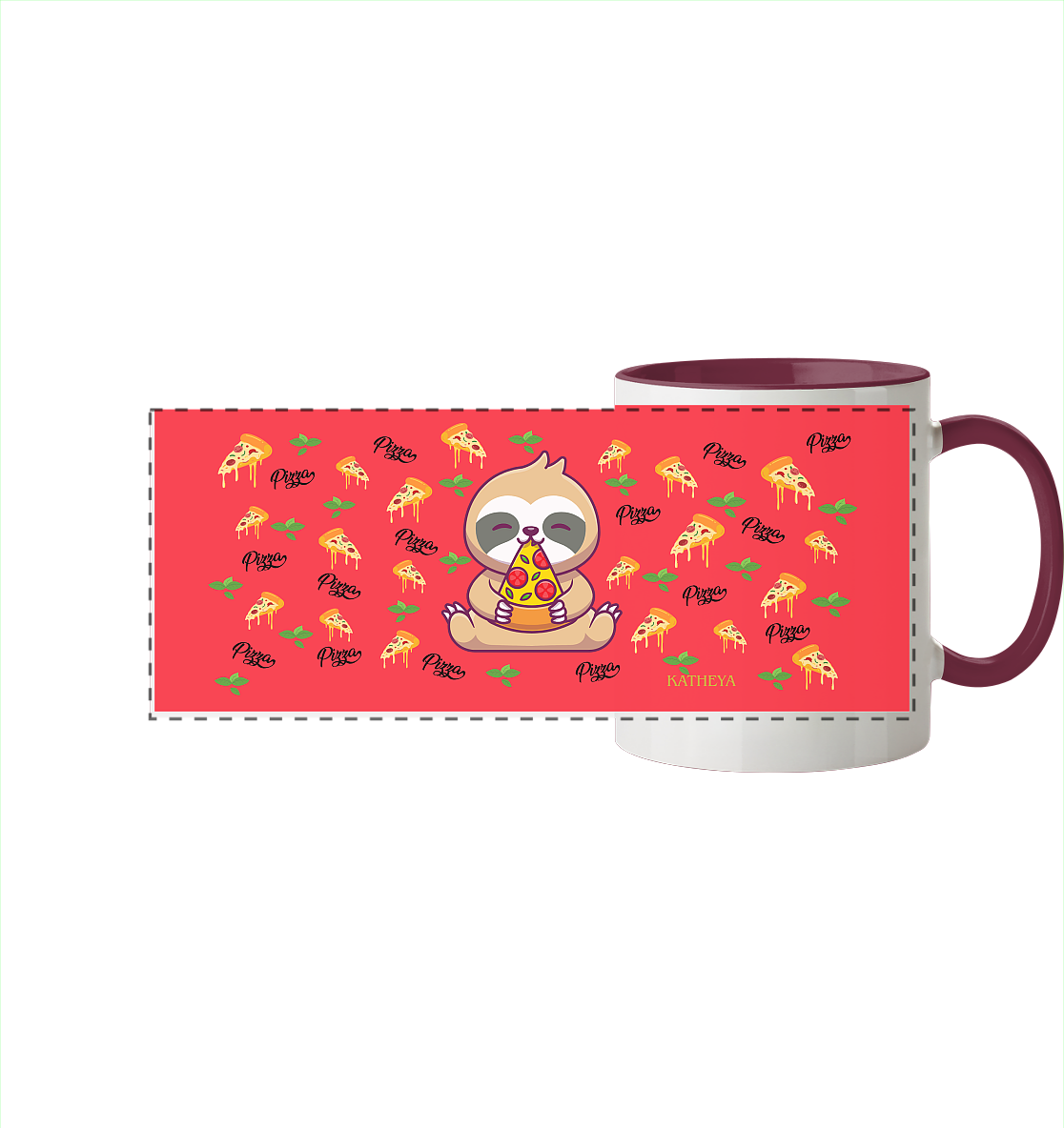Faultier - Pizza  - Panorama Tasse zweifarbig