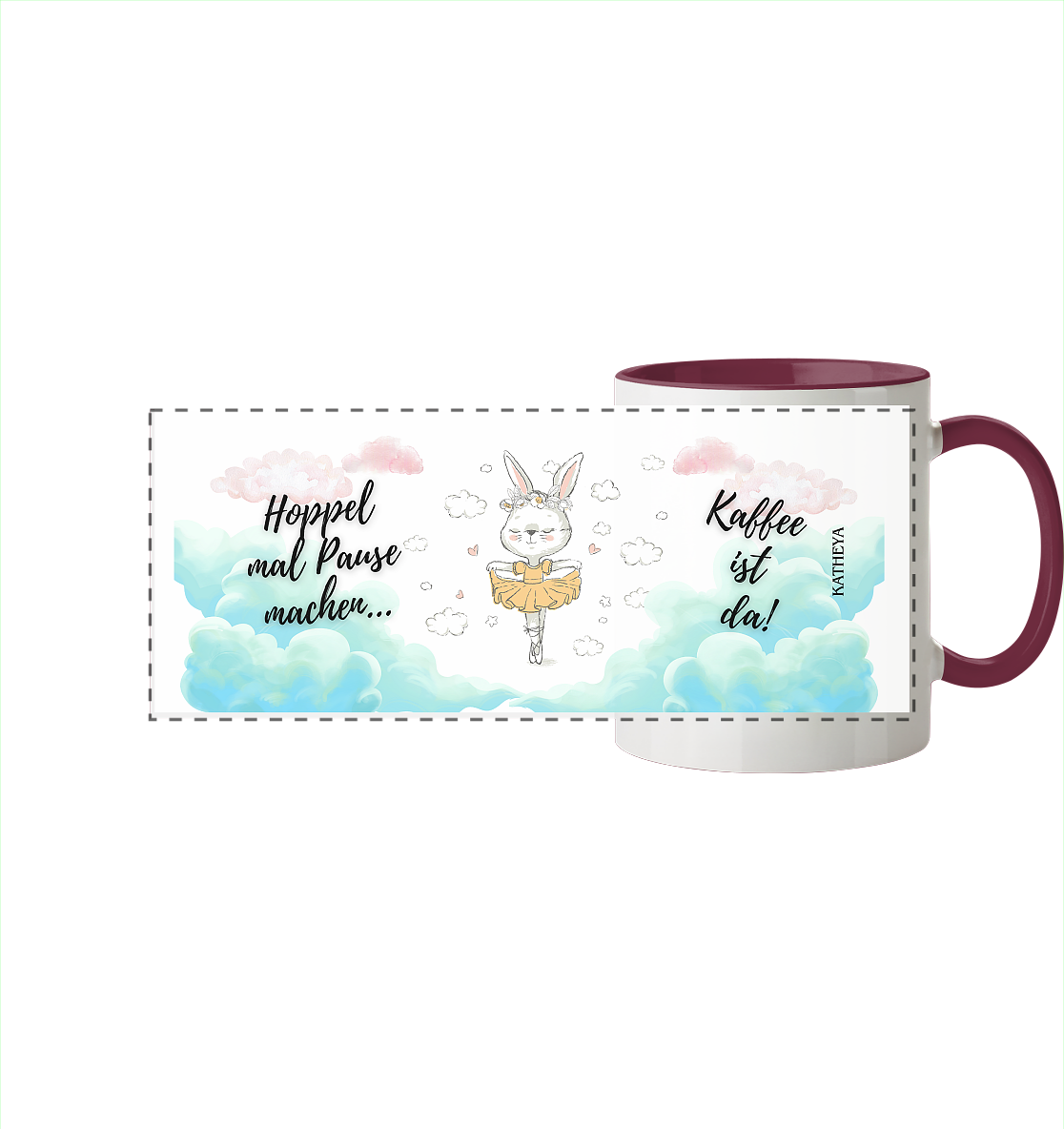 Hase - Hoppel mal Pause machen, Kaffee ist da - Panorama Tasse zweifarbig