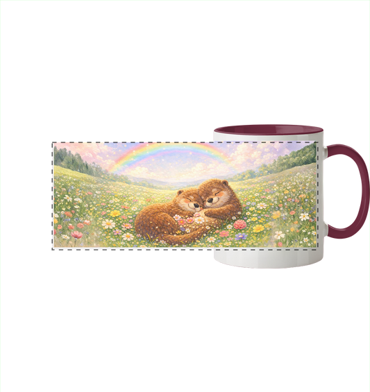 Otter - Pärchen - Panorama Tasse zweifarbig