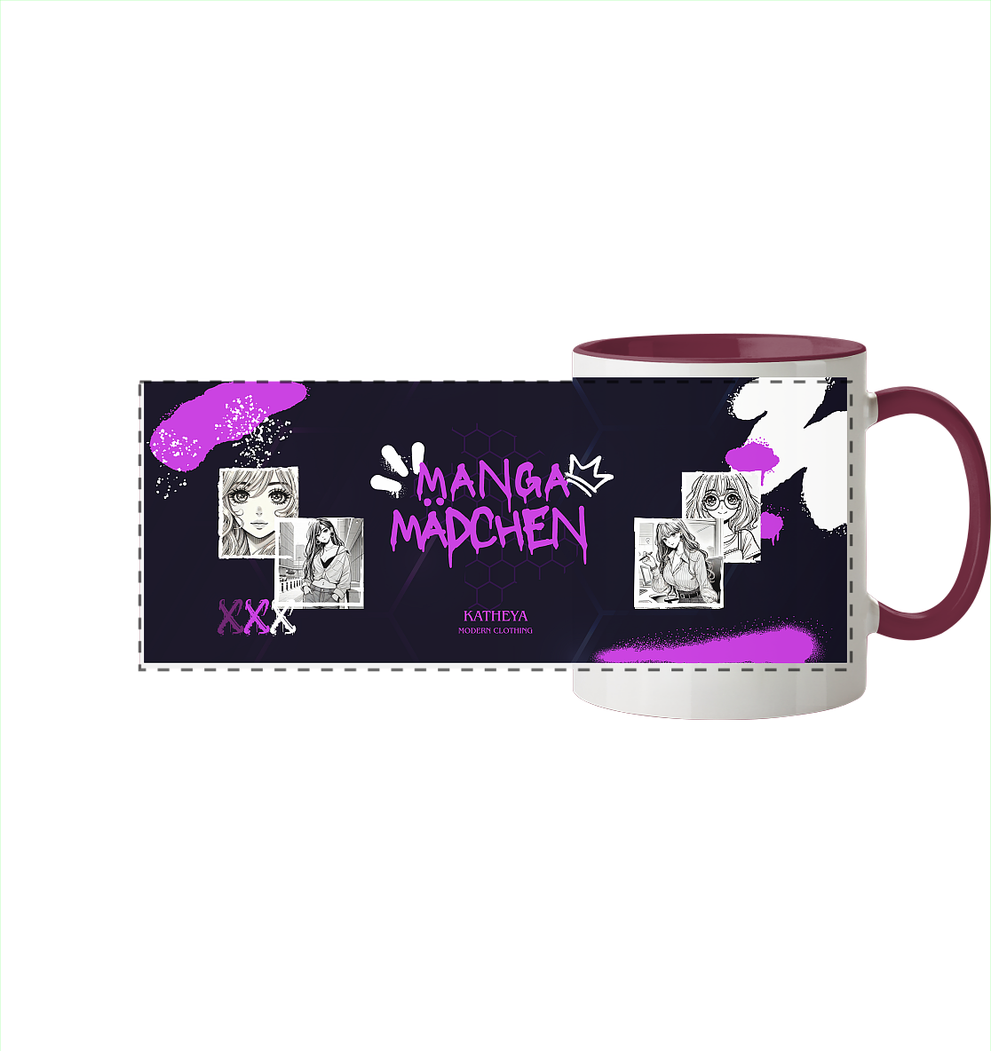 Manga Mädchen-mit Zeichnungen - Panorama Tasse zweifarbig