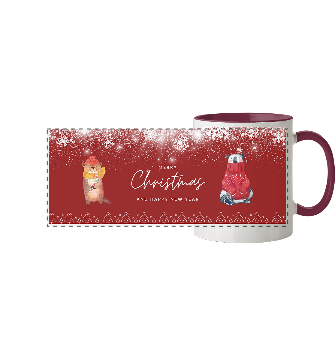 Merry Christmas and Happy New Year  - Panorama Tasse zweifarbig