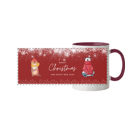 Merry Christmas and Happy New Year  - Panorama Tasse zweifarbig