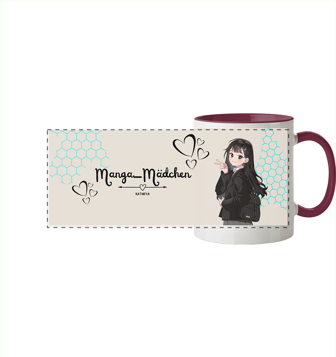 Manga-Mädchen Tasse - Panorama Tasse zweifarbig