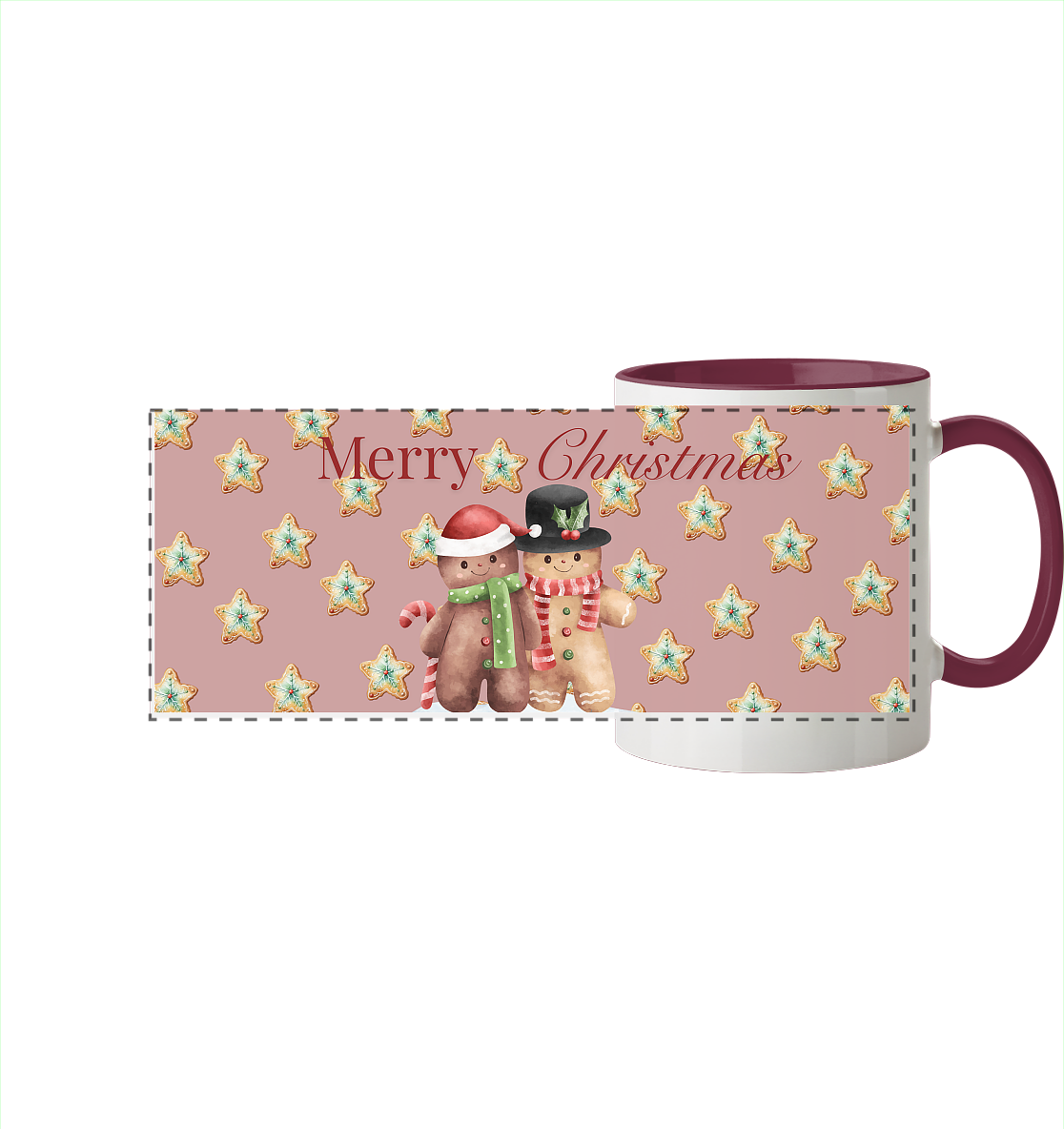 Merry Christmas-Lebkuchenpaar - Panorama Tasse zweifarbig