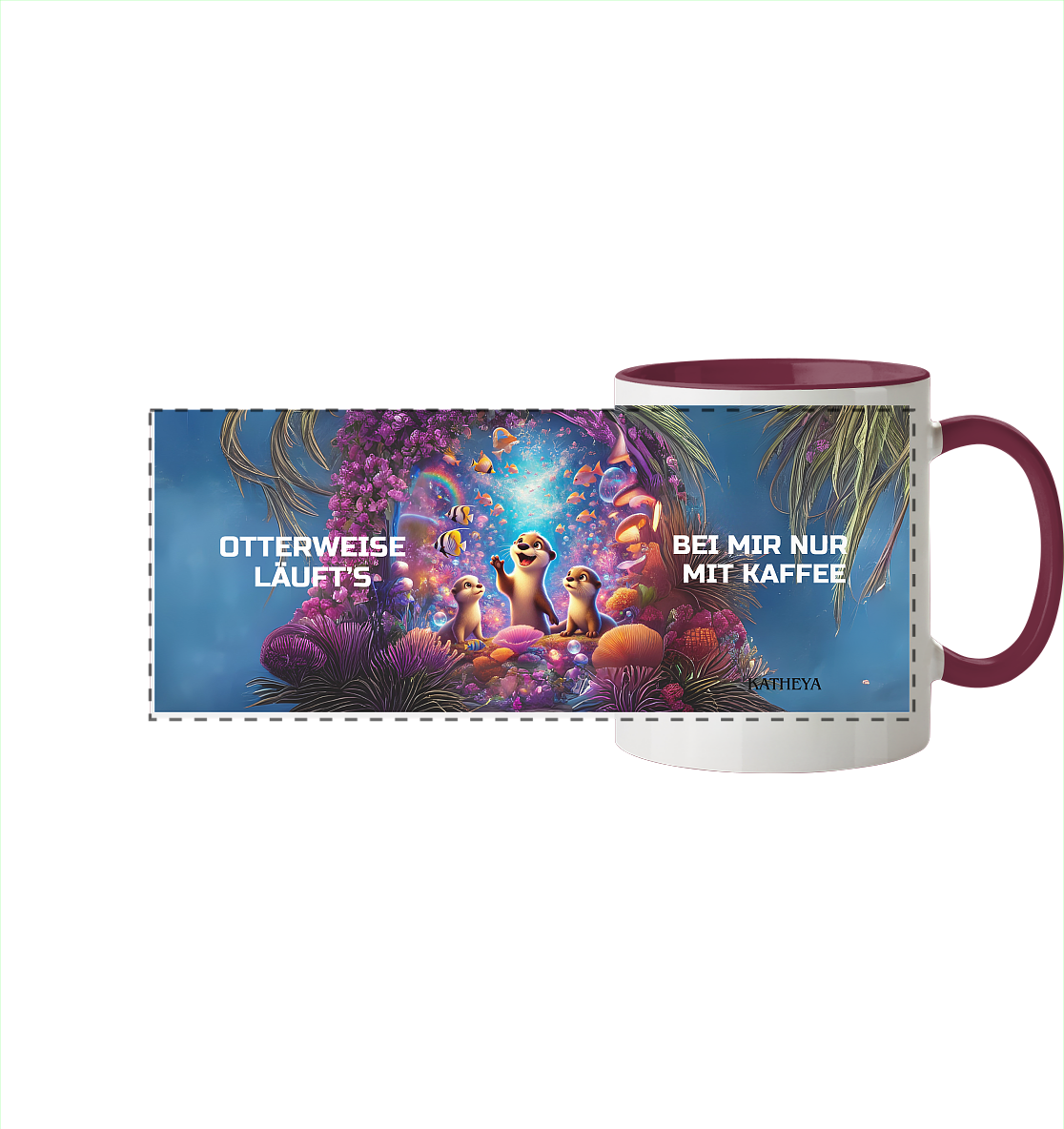 Otter - Otterweise läufts bei mir nur mit Kaffee - Panorama Tasse zweifarbig