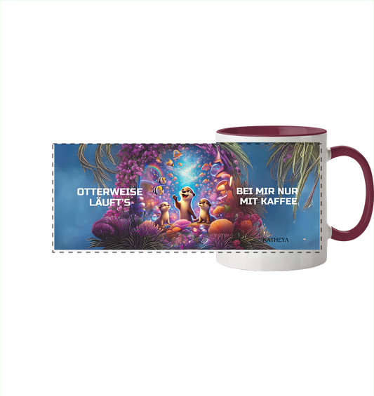 Otter - Otterweise läufts bei mir nur mit Kaffee - Panorama Tasse zweifarbig