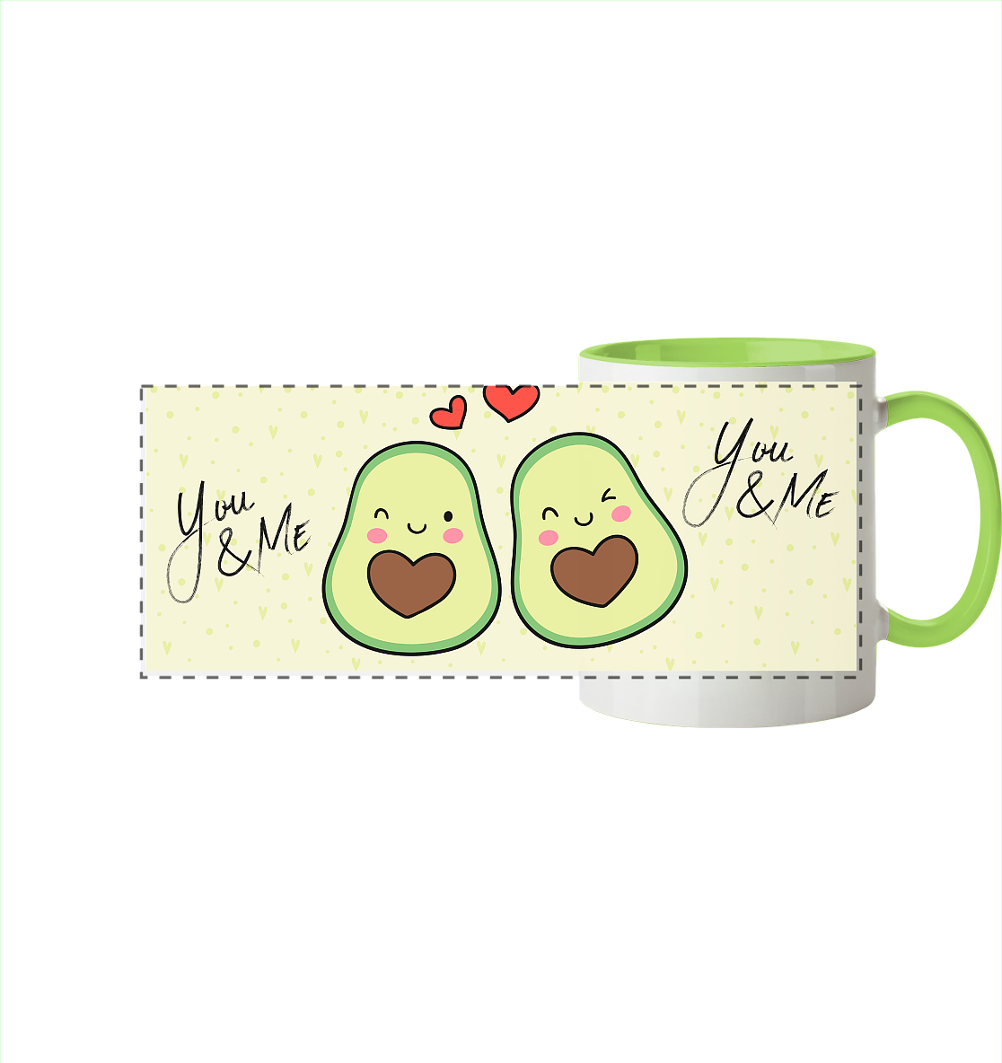 Avocado-Liebe - Panorama Tasse zweifarbig