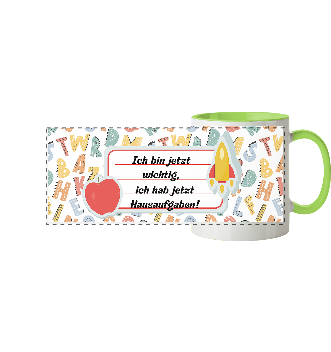 Schulanfang-Ich bin jetzt wichtig - Panorama Tasse zweifarbig
