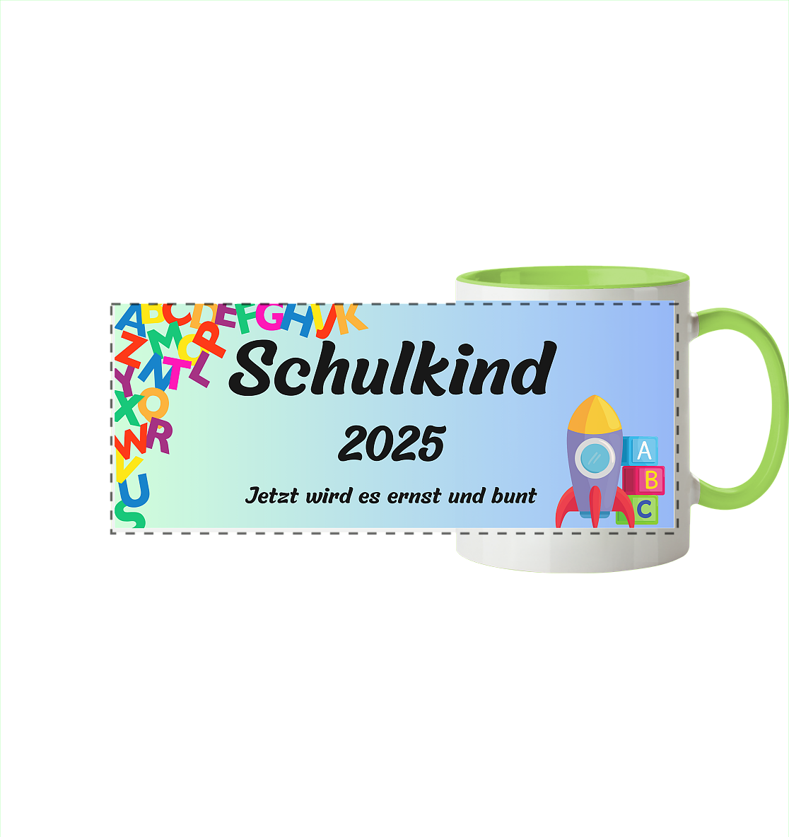 Schulanfang 2025- Schulkind - Panorama Tasse zweifarbig