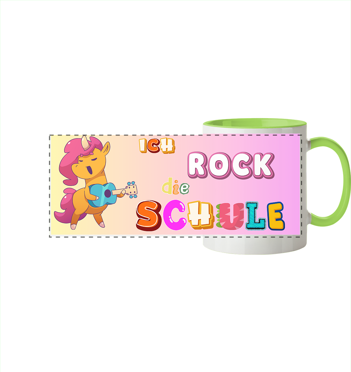 Schulanfang-Ich Rock die Schule Einhorn Gitarre - Panorama Tasse zweifarbig