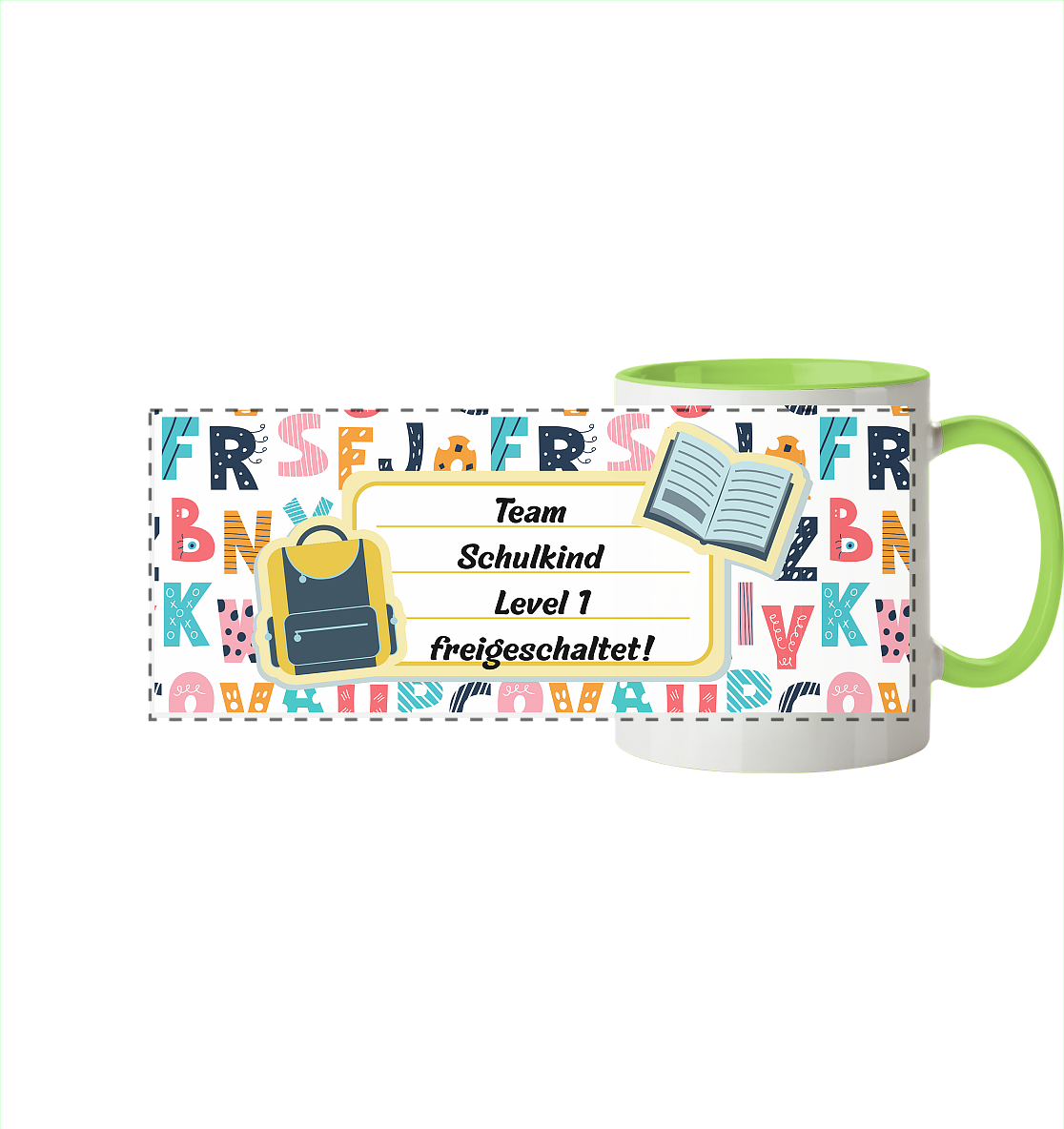 Schulanfang-Team  - Panorama Tasse zweifarbig