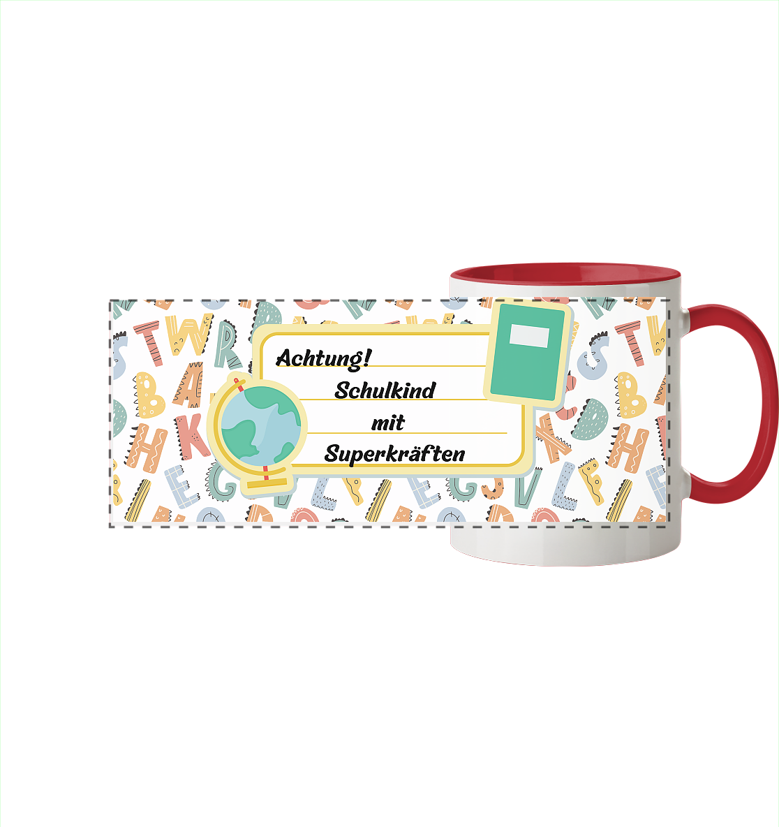 Schulanfang-Achtung! - Panorama Tasse zweifarbig