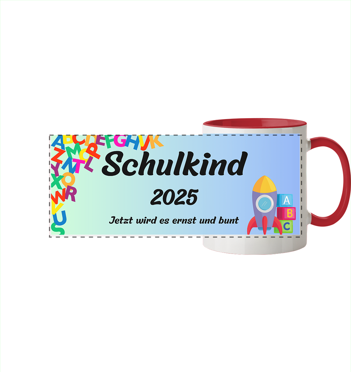 Schulanfang 2025- Schulkind - Panorama Tasse zweifarbig