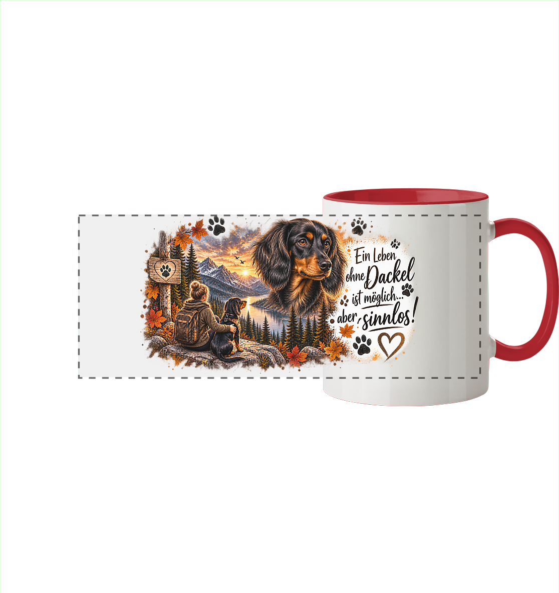 Dackel Liebe  - Panorama Tasse zweifarbig