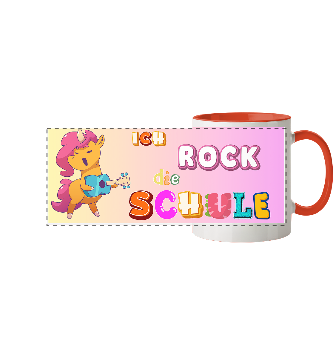 Schulanfang-Ich Rock die Schule Einhorn Gitarre - Panorama Tasse zweifarbig