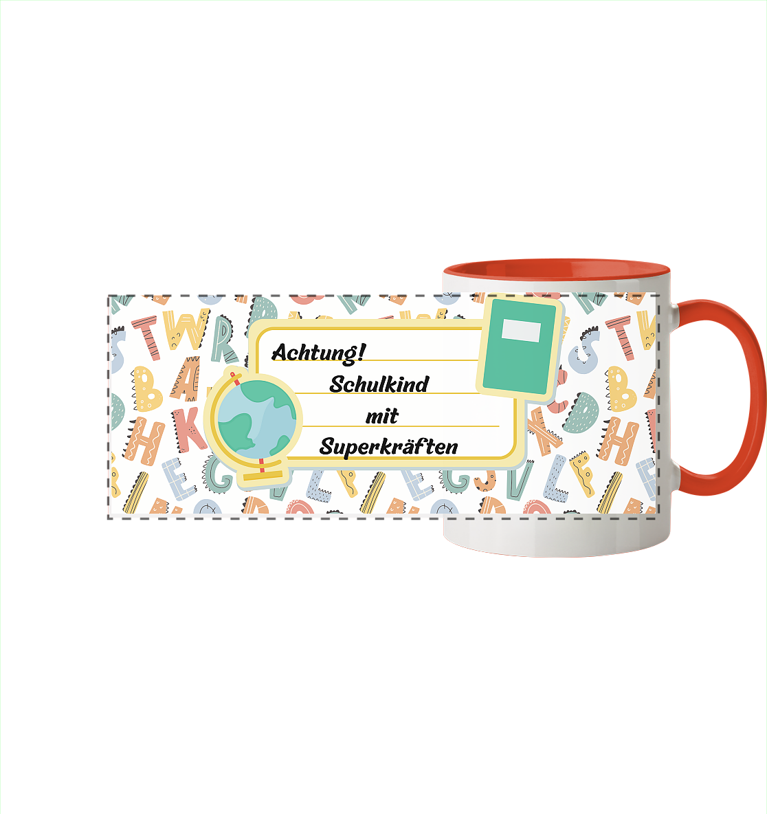 Schulanfang-Achtung! - Panorama Tasse zweifarbig