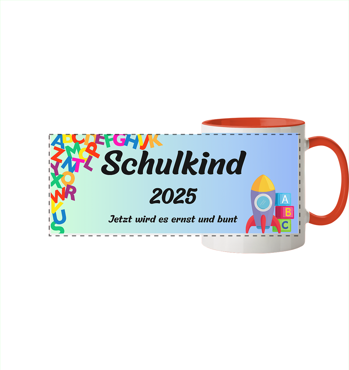 Schulanfang 2025- Schulkind - Panorama Tasse zweifarbig