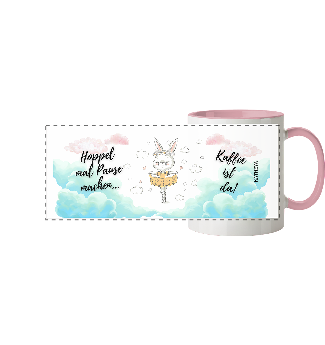 Hase - Hoppel mal Pause machen, Kaffee ist da - Panorama Tasse zweifarbig