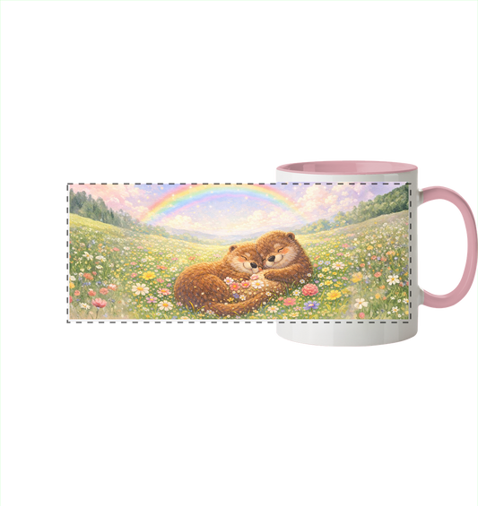 Otter - Pärchen - Panorama Tasse zweifarbig