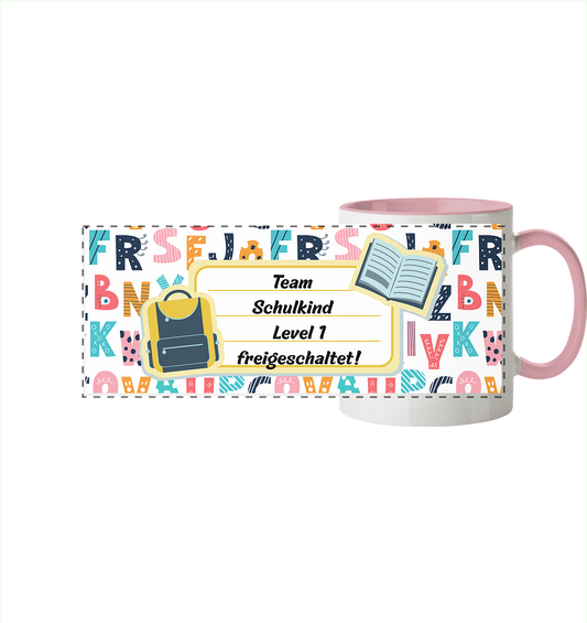 Schulanfang-Team  - Panorama Tasse zweifarbig