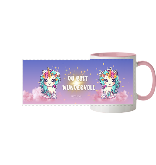 Einhorn - Du bist wundervoll - Panorama Tasse zweifarbig