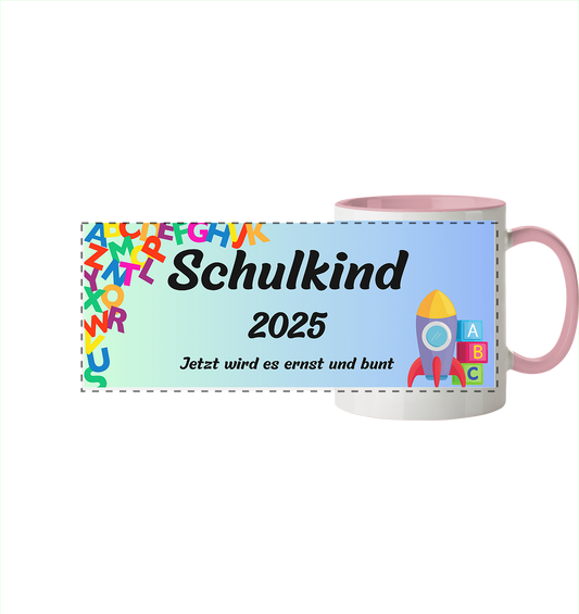 Schulanfang 2025- Schulkind - Panorama Tasse zweifarbig