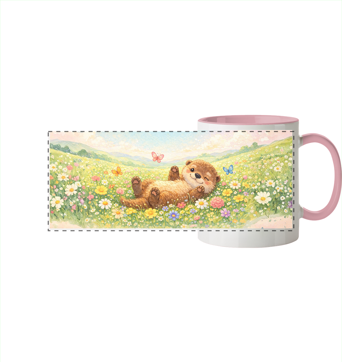 Otter - Blumenwiese - Panorama Tasse zweifarbig