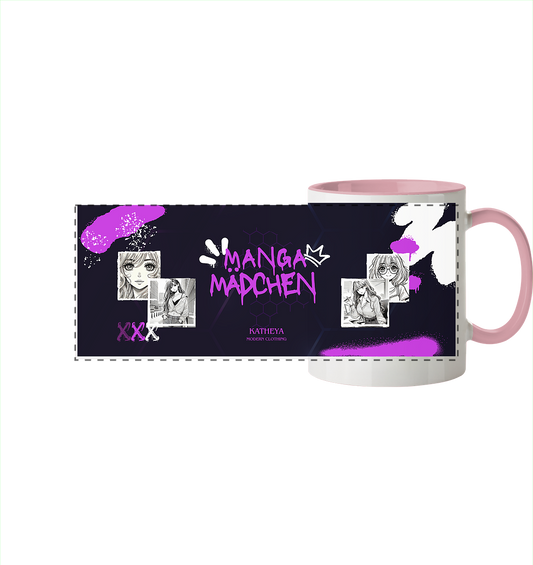 Manga Mädchen-mit Zeichnungen - Panorama Tasse zweifarbig